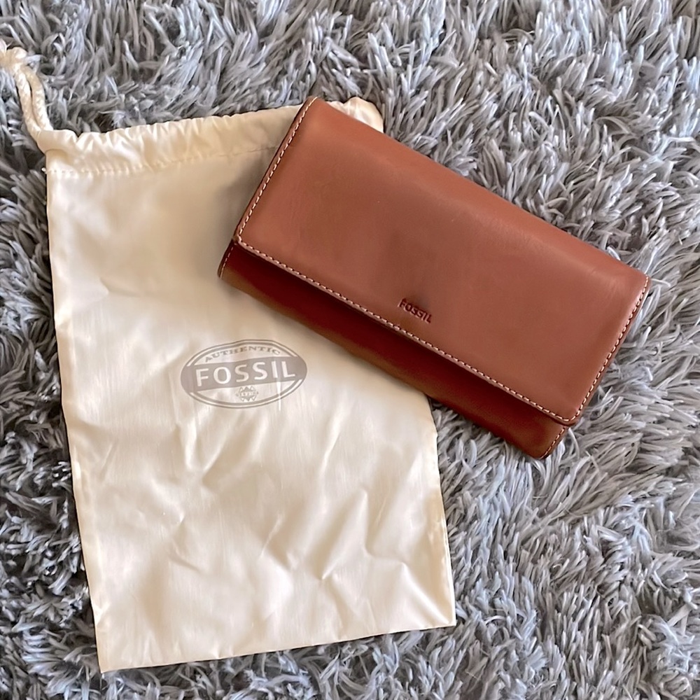 Emma flap brown leather wallet